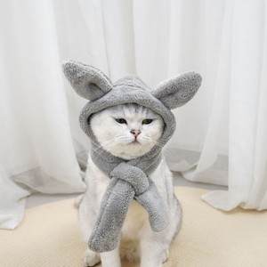 Coral Fleece Pet Hooded Scarf Warm <b>Neck</b> <b>Warmer</b> For Cats Dogs Winter Grey Pink Monochrome Style - Product Image 2
