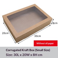 Boîte de présentation en carton ondulé écologique avec fenêtre transparente, pliable et jetable, idéale pour les paniers-cadeaux de boulangerie et de produits alimentaires.