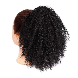 Mongololo Afro crespo riccio coda di cavallo <span class=keywords><strong>capelli</strong></span> umani <span class=keywords><strong>extension</strong></span> 4B 4C Remy lunga fermaglio piccolo cappuccio 120% densità - Product Image 5