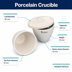Crucible en porcelaine 200 ml pour la détermination des cendres à haute température – Fournitures de laboratoire pour l'incinération - Product Image 5