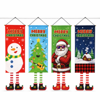 Bannière Joyeux Noël en Tissu Non Tissé, Drapeau Suspendu, Fournitures de Décoration de Fête, Fond Mural Imprimé, 4 Motifs, Vente en Gros