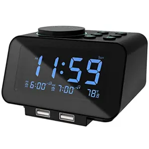 6 sesler ayarlanabilir hacim Reloj Alarma Con uyku zamanlayıcı pil yedekleme Fm çift alarmlı saat radyo Usb şarj portları ile