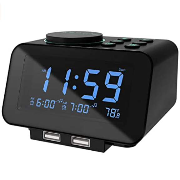 6 Sounds Adjustable Volume Reloj Alarma Con Sleep Timer Battery Backup Fm Dual Alarm Clock Radio With Usb Charging Ports