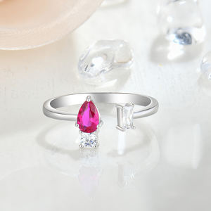 Bague ouverte de grand-mère plaquée en argent Sterling 925 pour femme, anneau réglable en Zircon rouge et blanc en forme de <span class=keywords><strong>goutte</strong></span> <span class=keywords><strong>d</strong></span>'<span class=keywords><strong>eau</strong></span> - Product Image 2