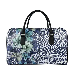 Custom POD 2021 Top Quality Handbags Weekend Travel Large Leather Tote Bag Polynesian Printed Foldable Womens Fancy Luggage Bags
