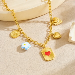 Cross Border Fashion Multi Element Pendant Ceramic Flower Red Heart Square Charm Necklace Everyday Wear - Product Image 2