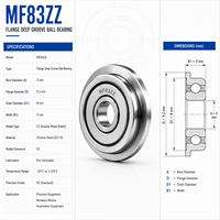 Bantalan Bola Alur Dalam Satu Baris MF83ZZ 3x9.2x3mm Baja Krom ZZ Terlindungi Presisi P0 C0 Clearance untuk Motor Kipas Printer 3D