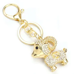 SX-12 Initial Bag Car Pendant Keychain Jewelry Crystal Diamond Rhinestone Alloy Chinese Lucky Cute Animal Goat Key Chain