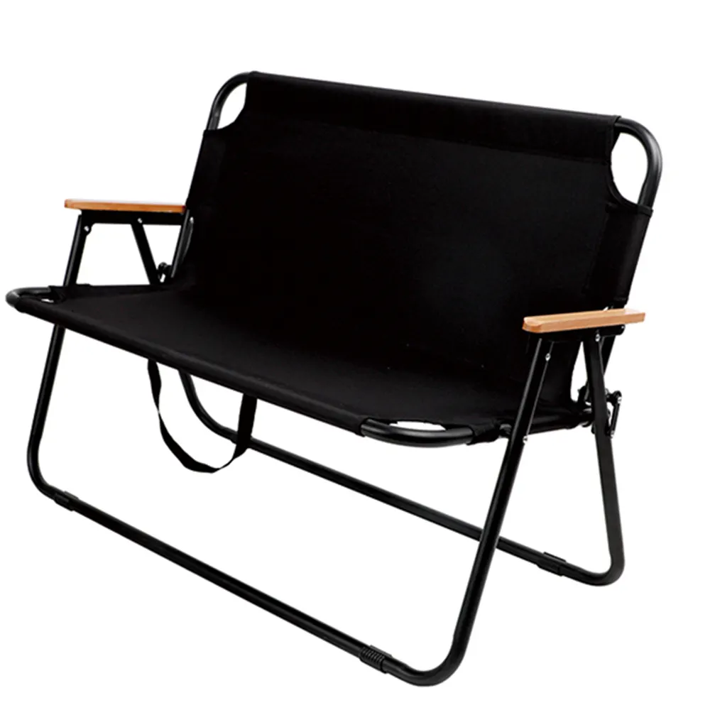 Çelik boru katlanabilir kompakt uzanmış kamp sandalyesi çift koltuklu plaj sandalyesi ile ahşap kollu