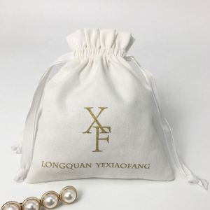 Eco Cotton <b>Drawstring</b> Jewelry Bag Custom logo White Clothing Cotton <b>Pouch</b> for Mobile - Product Image 1