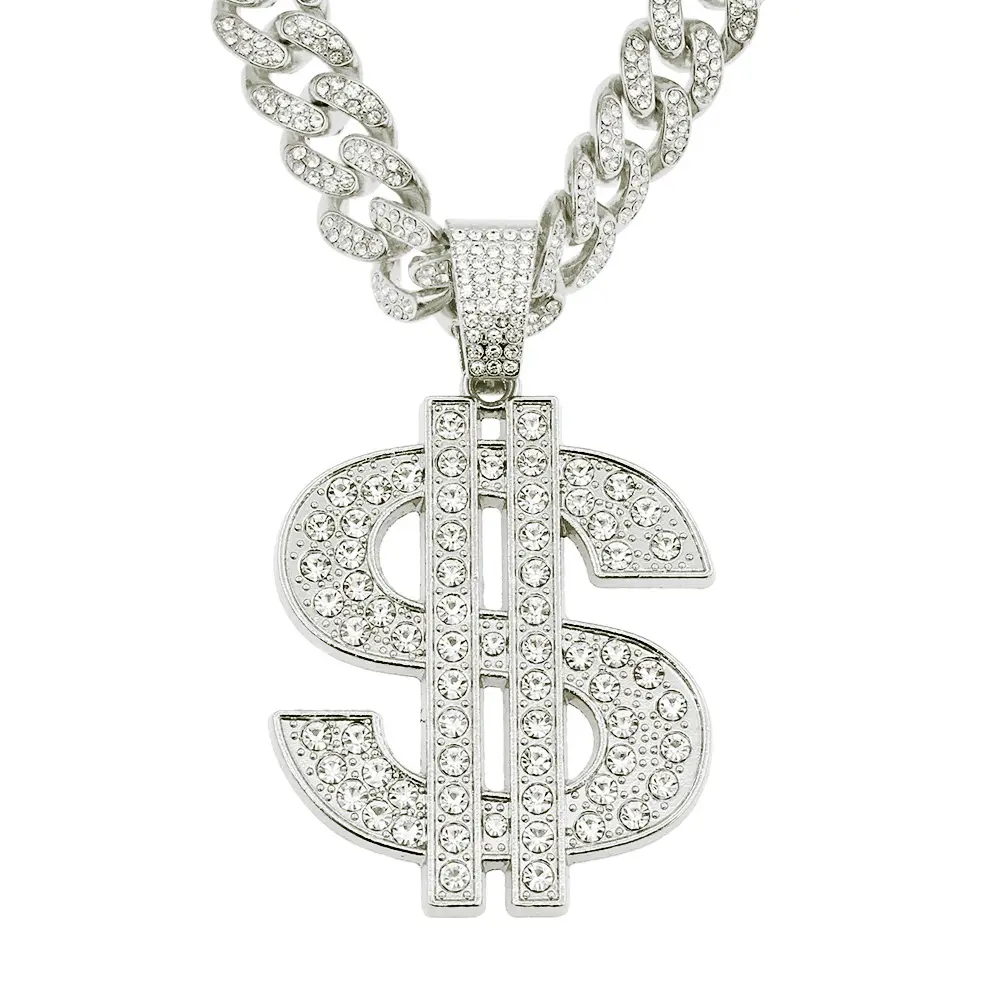 Fashion Diamond Glittering Money Element Necklaces Personalized Usd Dollar Sign Pendant Necklace Jewelry For Men
