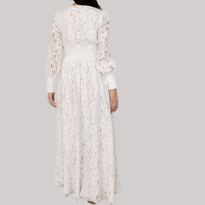 Abito <span class=keywords><strong>bianco</strong></span> abiti formali <span class=keywords><strong>bianco</strong></span> abito da festa eleganti modelli <span class=keywords><strong>con</strong></span> manica lunga scollo a V manica in pizzo <span class=keywords><strong>spacco</strong></span> Chiffon per le donne estate - Product Image 4