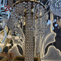 Support de fleurs en métal doré de luxe ZKAI avec perles de cristal, centre de table LED, grand support en cristal pour fête