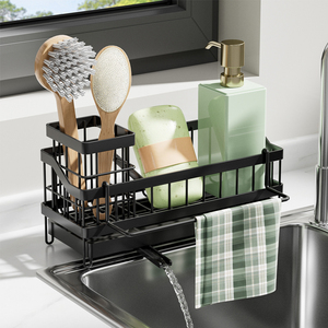 Organisateur d'évier de cuisine multifonctionnel en métal et acier Caddy Distributeur de savon de comptoir et porte-éponge de rangement pour la cuisine - Product Image 2