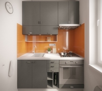 Armoires de cuisine modulaires écologiques en acier inoxydable 304 durables sur mesure, plan de travail en marbre artificiel, évier, design d'îlot moderne