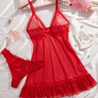 Vente chaude : Robe de nuit en satin imprimé léopard pour femme, col en V, bretelles spaghetti, ourlet à volants, avec culotte, lingerie sexy, vêtements de nuit