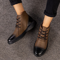 Sepatu bot kulit sapi asli, sepatu bot kuda kulit sapi asli Oxford tahan air ukuran besar gaya terbaru