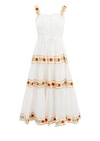 Robe d'été pour femme, style bohème, en coton tissé, à motif floral, col mandarin, pour les vacances à la plage, avec détails brodés