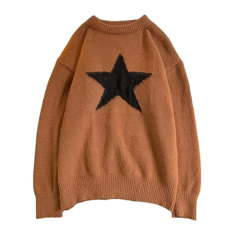 Manufacturer Oem Odm Men's Women's Couple Long Sleeves Star Pattern Warm Winter Raglan Jumper Sweater