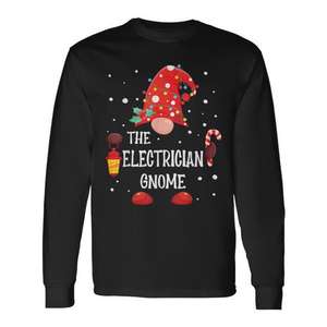 Electrician <b>Gnome</b> <b>Funny</b> Winter Long Sleeve T-Shirt with Digital Printing-Christmas Holiday Wear - Product Image 1
