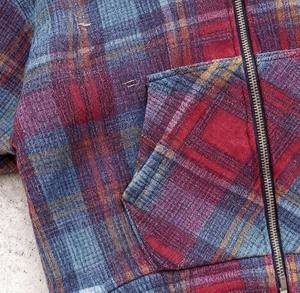 Custom Wholesale Heavyweight <b>Flannel</b> Cotton Plaid Grunge Streetwear Y2K Distressed Washed Mens Zip Up Hoodie - Product Image 3