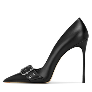 Zapatos de tacón alto delgados con hebilla frontal, talla grande 47, para mujer, con punta fina, estilo stiletto, básicos, para pies anchos, para noche. - Product Image 2
