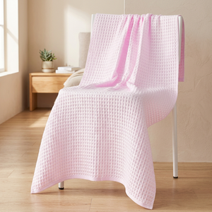 Serviette de Bain en Coton Gaufré Rose Pâle ORCHID, Douce pour la Peau, Motif à Carreaux, Écologique, Séchage Rapide, Hypoallergénique, Biologique - Product Image 1