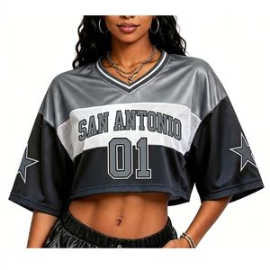 <span class=keywords><strong>Maillot</strong></span> de sport personnalisé des <span class=keywords><strong>San</strong></span> <span class=keywords><strong>Antonio</strong></span> <span class=keywords><strong>Spurs</strong></span> pour femme, coupe ample et oversize, épaules tombantes, en maille, style crop top, pour fêtes et événements, faible MOQ - Product Image 6