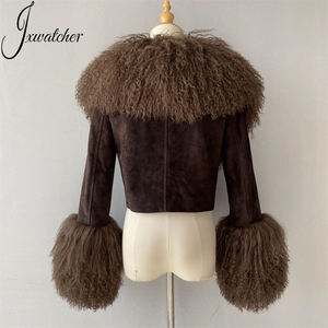 Lüks kabarık gerçek kuzu kürk yaka manşetleri toptan kırpılmış ceket gündelik giyim rahat kadın hakiki deri ceket özel Logo - Product Image 2