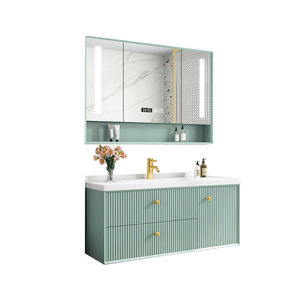 Mueble de Baño Flotante Personalizado con 3 Cajones, Color Macaron, con Espejo LED, Estante Abierto y Lavabo de Cerámica para Hotel - Product Image 5