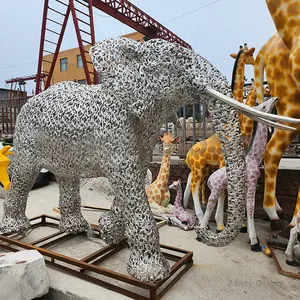 FANCY Modern Outdoor Garden Decoration Stainless Steel Elephant Statue Metal Sculpture