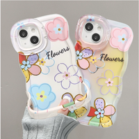 Housse de téléphone portable en TPU pour Iphone X Xr Xs 11 12 13 14 15 16 Pro 17 Creative Flower Print Invisible Double Holder Wave Edge