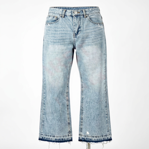 Jean en denim pour homme de qualité supérieure 2025 – Coupe droite décontractée, taille mi-haute, délavage acide, lavable, avec boutons – Hiver/Printemps 100% - Product Image 1