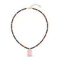 Collier en perles d'onyx noir et d'agate rouge naturels de 4 mm avec pendentif géométrique en quartz rose plaqué or 18 carats pour offrir en cadeau