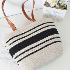 Woven Women's Tote Bag Striped Design PU Handle Large Capacity Everyday Use - Product Image 4