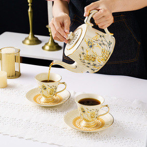 European Retro Ceramic Flower Teapot Tea Cup Sauce <b>Set</b> With Golden Rim - Product Image 4