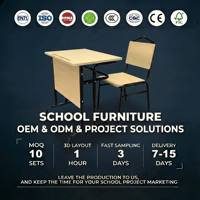 Table d'étude éducative durable avec chaise, finition grain de bois, structure métallique noire, ensemble table et chaise pour salle de classe, OEM ODM