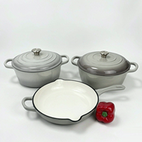 Ensemble de batterie de cuisine en fonte 3 pièces, compatible four, comprenant poêle, casseroles et faitout, pour cuisinières à induction et à gaz