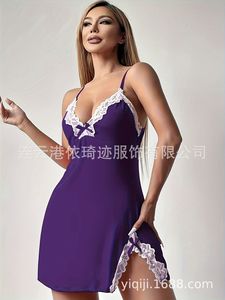 Costume Respirant <span class=keywords><strong>LingerieSexy</strong></span> Deep V Bow Side Split Slim-Fit Chemise de nuit pour l'été - Product Image 5