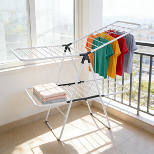 Stendibiancheria Pieghevole <span class=keywords><strong>a</strong></span> 2 Livelli con Clip per Calzini, Stendino in Metallo Resistente, Salvaspazio per Interni, Balcone, Casa - Product Image 2