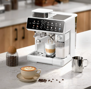 Machine à expresso semi-automatique avec moulin intégré et réservoir à lait, style italien, à une touche, pour la maison et le bureau - Product Image 1