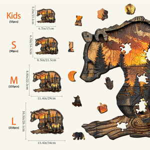 Rompecabezas de Madera con Forma de Oso y Atardecer en el Bosque, con Piezas Irregulares en Forma de Animales, Rompecabezas Artístico de Madera Único para Adultos y Niños - Product Image 5