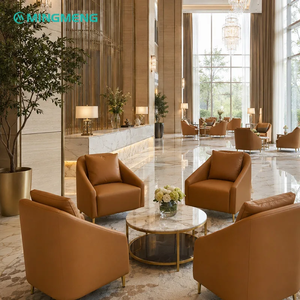 Ensemble de fauteuils en cuir modernes pour hall d'hôtel, table basse ronde en pierre frittée, mobilier de réception et de négociation pour bureau de vente - Product Image 1