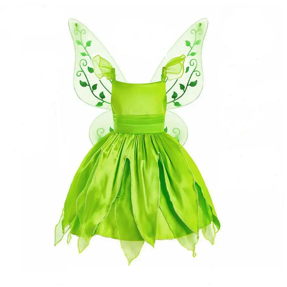 Großhandel Mädchen Tinker-Bell Prinzessin Kostüm Ärmelloses Elf Cosplay Kleid mit Accessoires Kostüm Halloween