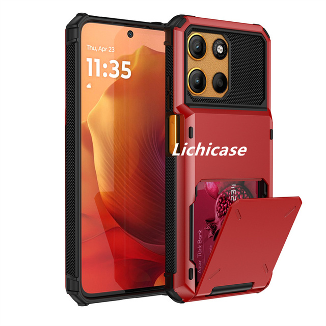 Lichicase Dual Material Flip-open Card Compartment Shockproof Phone Housings for Motorola G15 E15 Protective Shell