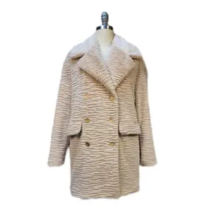 2024 New Design Etched Mink Fur Solid Long Over Coat V Neck Gold Buttons Ladies Coats Winter Long
