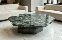 Table basse de luxe en pierre de style italien moderne, motif feuille de lotus, en marbre vert naturel, écologique, pour grande villa et salon.