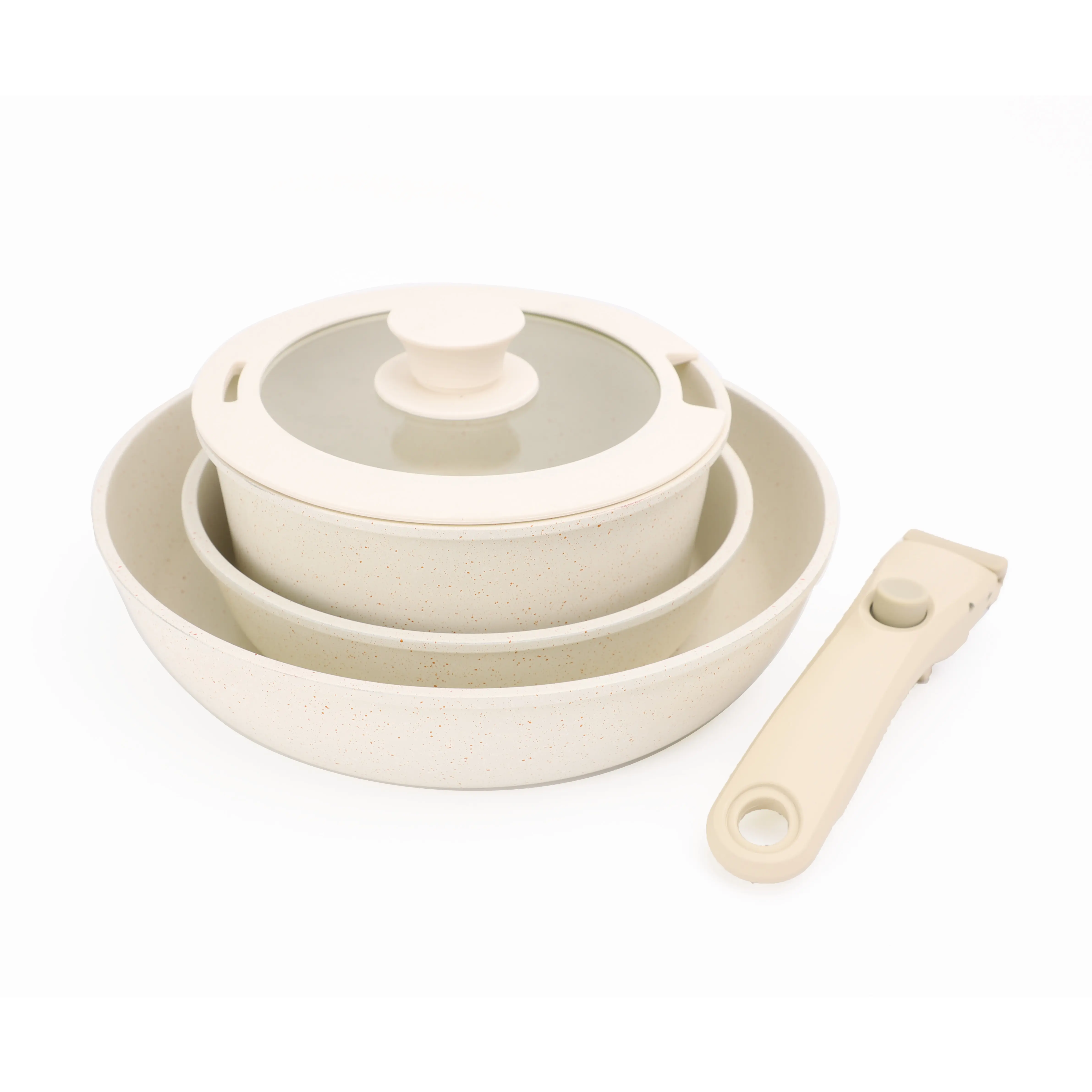 White Ceramic Coating Pots and Pans Stackable Cookware Sets PFAS and PFOA Free Handle Removable