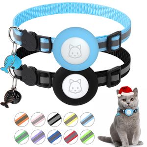 KingHon Adjustable Airtag Tracker Protective Case Cat Collars Air <b>Tag</b> Holder Anti-loss Reflective Kitten Collar Belt With Bell - Product Image 1