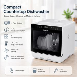 Lave-vaisselle de comptoir semi-automatique portable 4 couverts avec réservoir d'eau intégré, commande tactile, air chaud PTC, pour hôtels et foyers - Product Image 3
